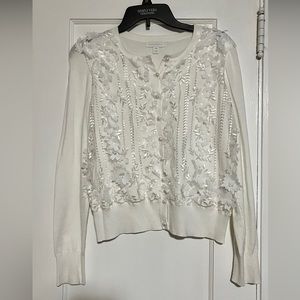 Charter Club, button- down, 3D flowers, white sweater. Size P/M